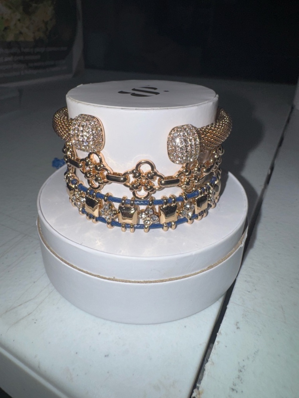 Gold-Tone Blue Accent Crystal Multi-Chain Bracelet Set - Picture 2 of 2